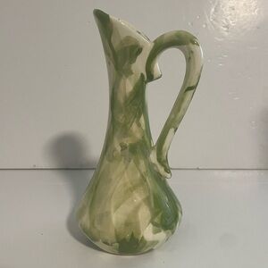 Green  & White MCM Ceramic Pitcher Vase